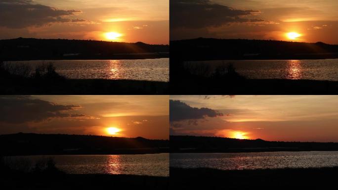 湖边夕阳，浪漫日落，余晖，黄昏水面