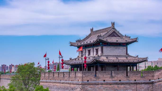 2020年5月陕西西安城墙敌楼延时素材
