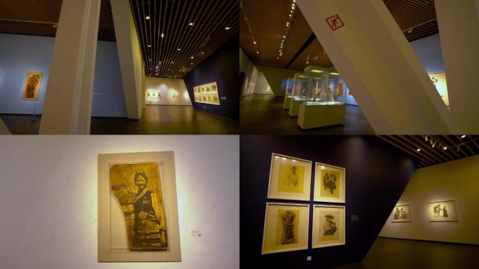 深圳中国版画博物馆展厅内景和墙上美术作品