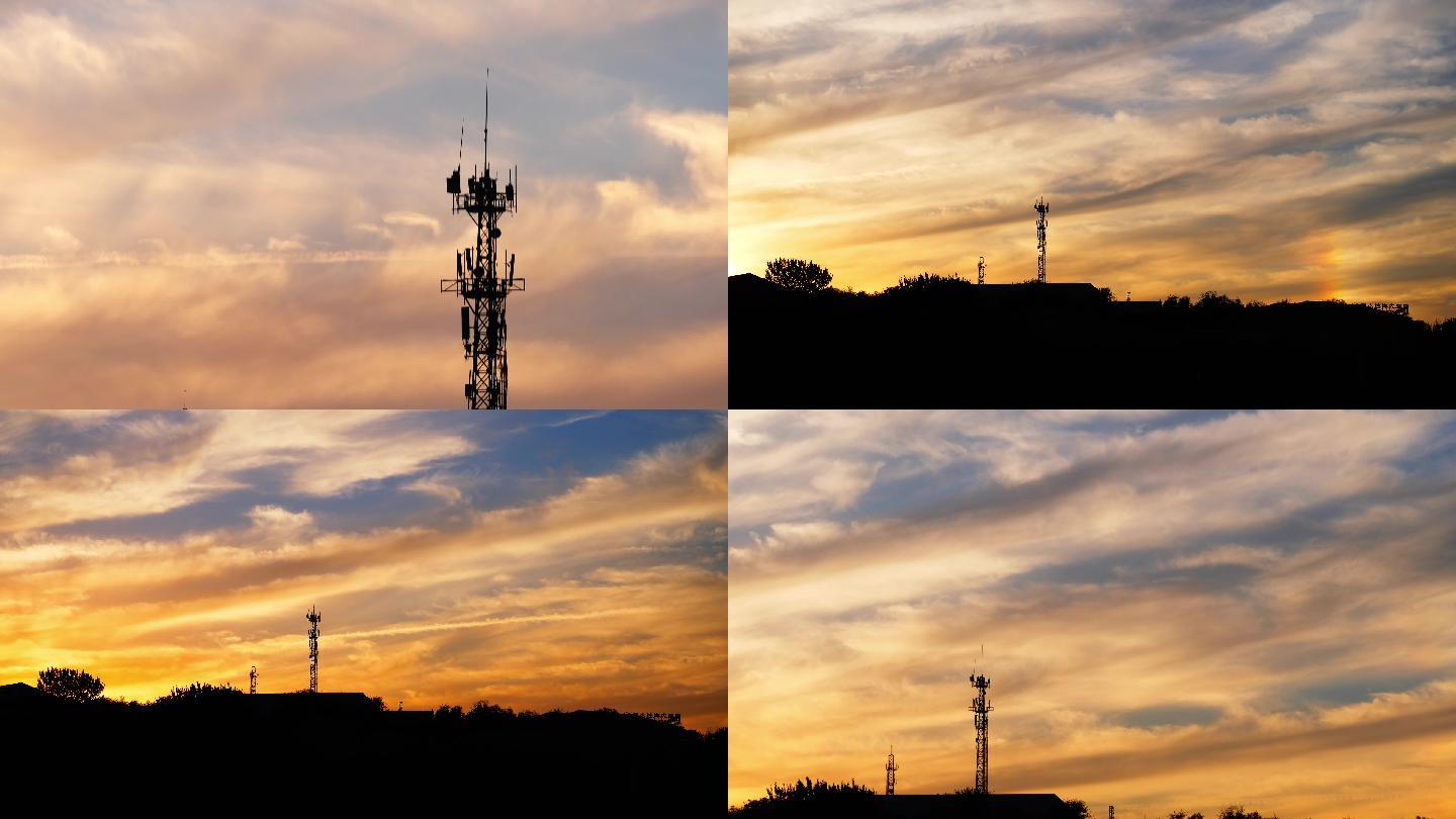 延时素材信号塔城市发展互联网