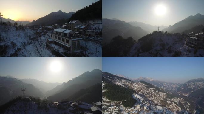 浙西大峡谷冬日雪景清晨日出航拍视频