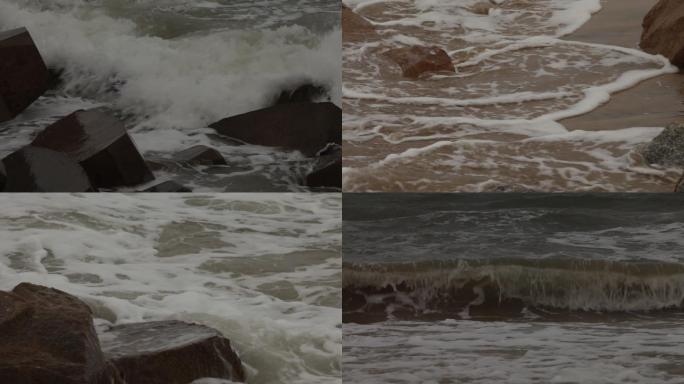 浊浪翻滚海上大风阴沉的海岸浊浪风