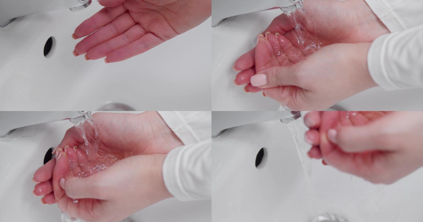 4K女人水龙头洗手消毒清洁