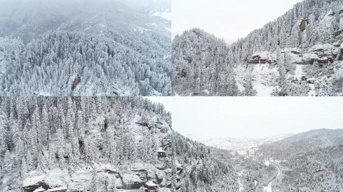 松鸣岩冬天雪景航拍