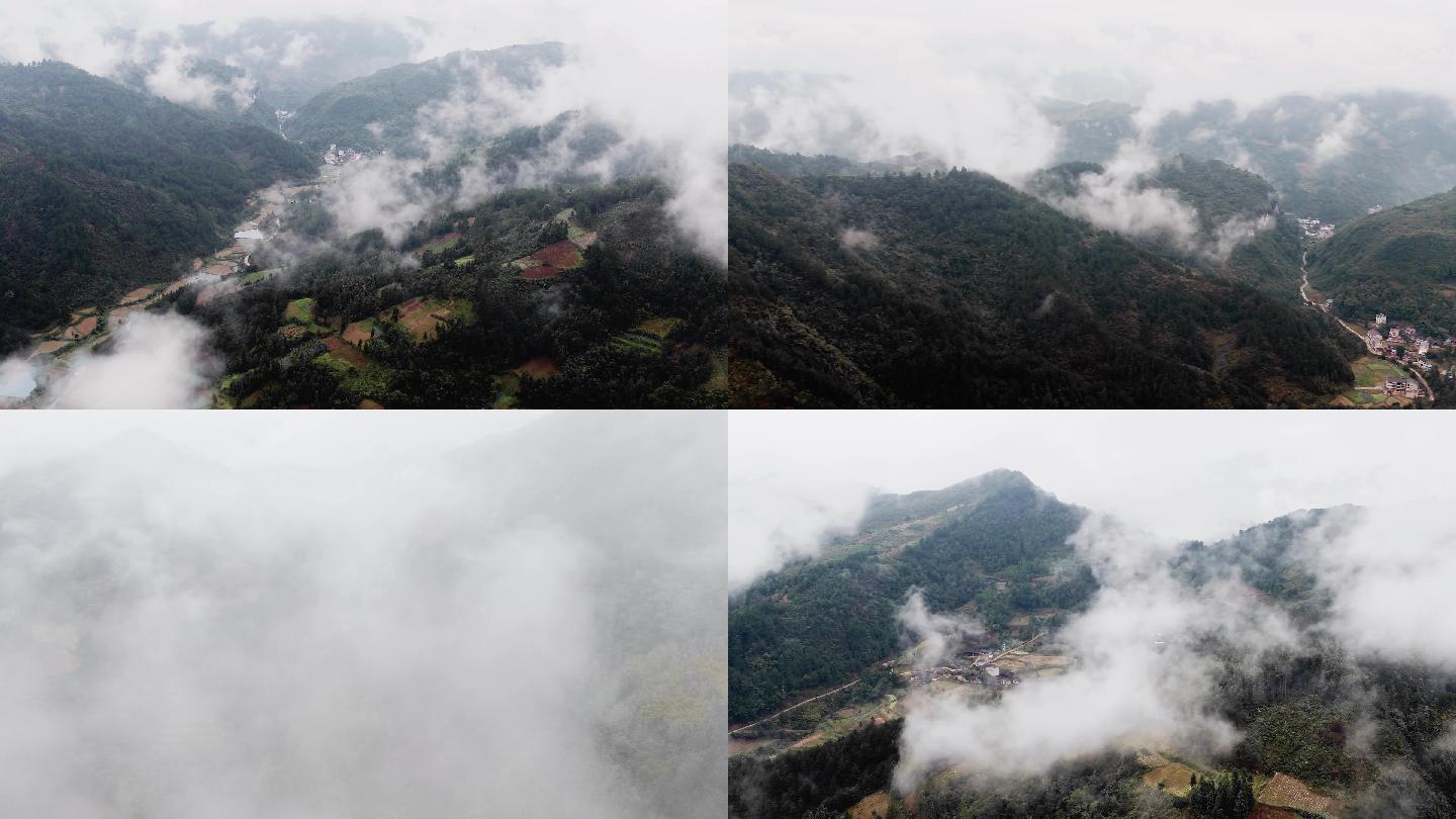 4K贵州大山云雾下的村寨