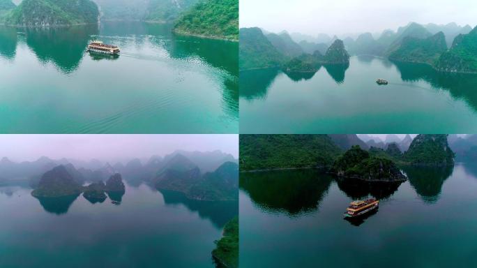 实拍广西上林县大龙湖行船自然风光视频素材