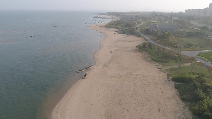 4K荣成黄海海岸线航拍素材