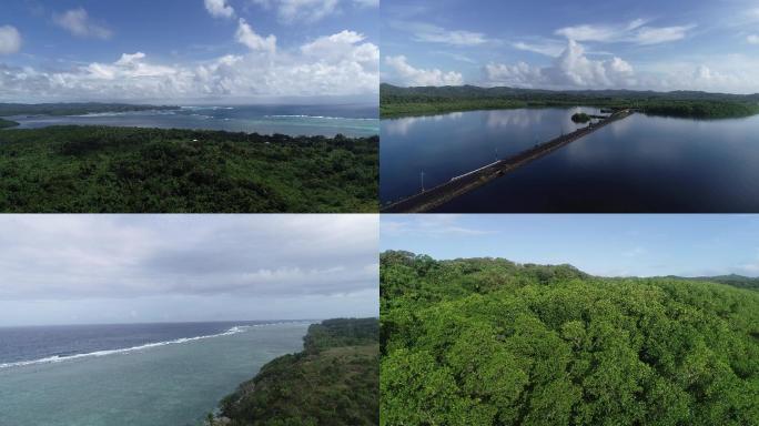 帕劳海边一半海一半植被绝美海边海岸线