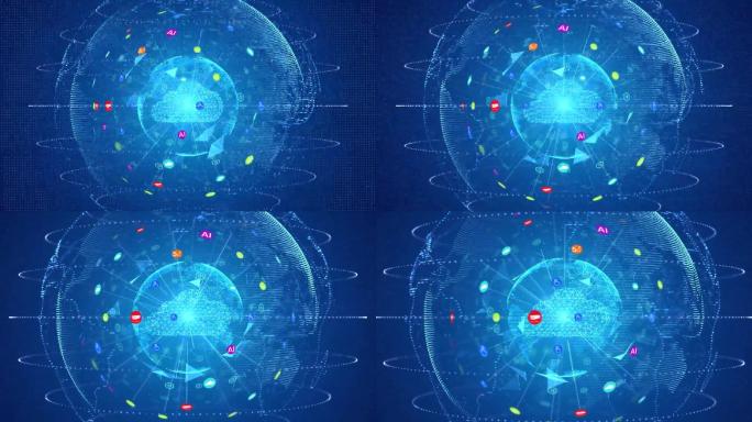 科技云数据图标全息地图放射信息