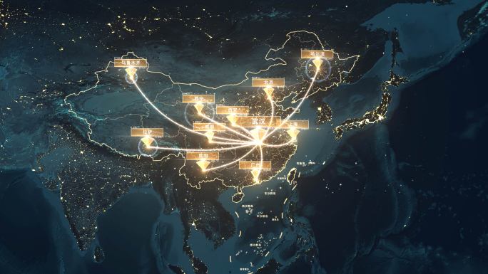 【原创】4K武汉金色地图辐射全国全世界