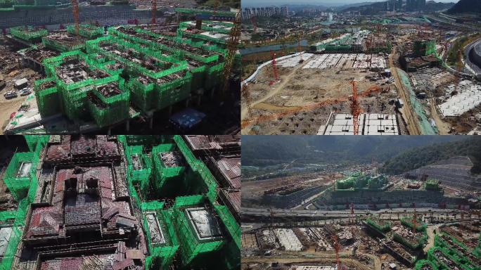 4K航拍工地大气，吊塔，建筑工地（经典）