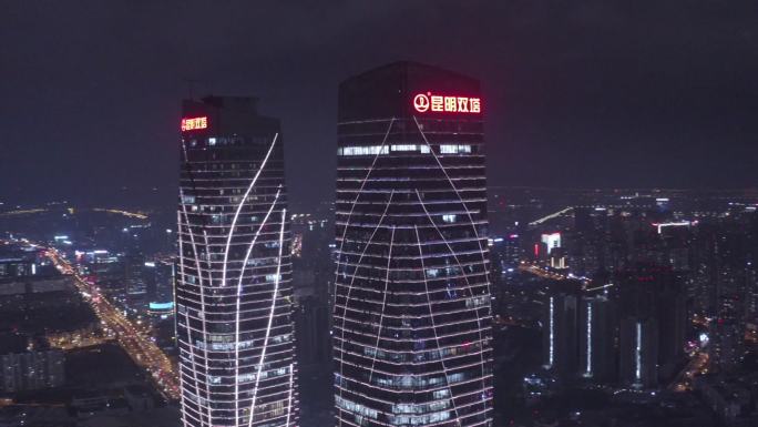 昆明双塔航拍夜景