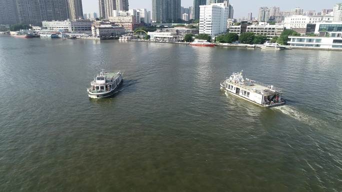 4k城市发展广州珠江航拍游艇船只