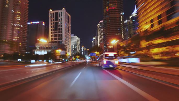 4K原创)繁华城市街道车流夜景时光流逝