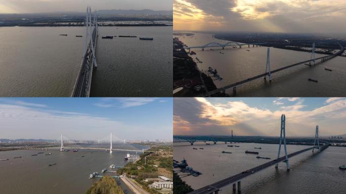 长江，货轮，南京长江三桥（4K)