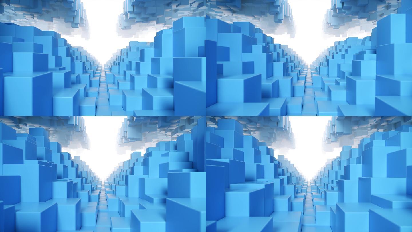4K蓝色立方体起伏抽象几何背景