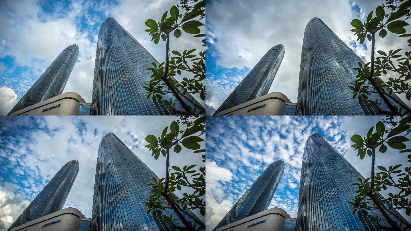 厦门世茂海峡大厦双子塔仰拍云流延时摄影