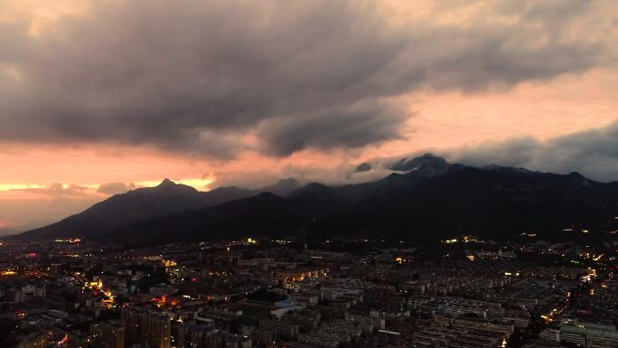 泰安城市夜景夕阳