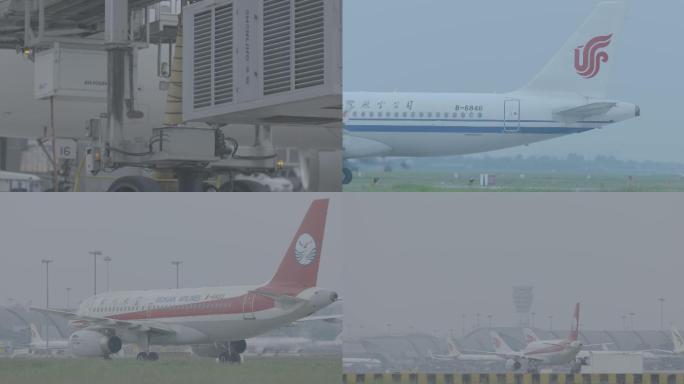 各航空公司飞机在机场滑行4k灰度