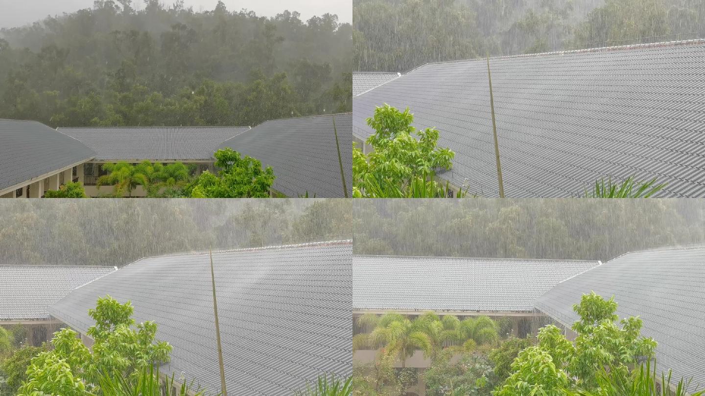 青瓦屋顶秋雨绵绵