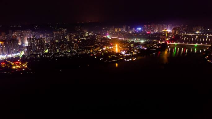 4K重庆市合川区城市夜景航拍延时
