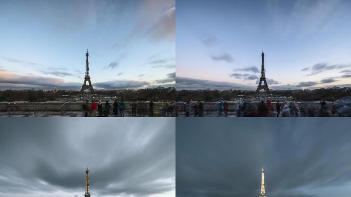 巴黎铁塔日转夜延时1080P