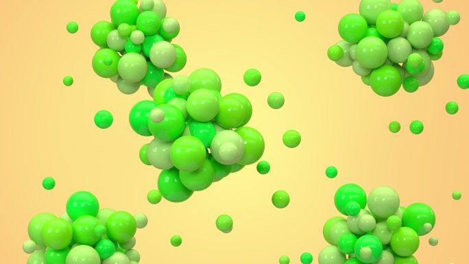 绿色聚集在一起的球体3D渲染