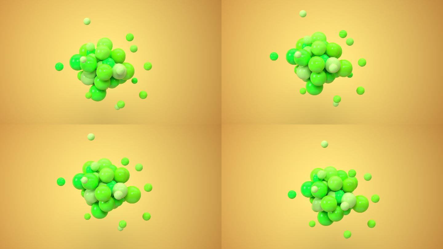 绿色聚集在一起的球体3D渲染