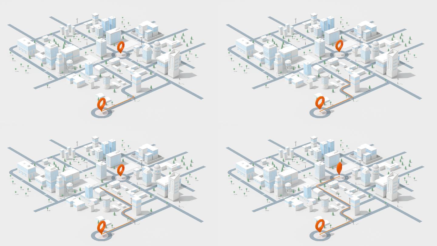 迷你都市里的导航路线3D渲染