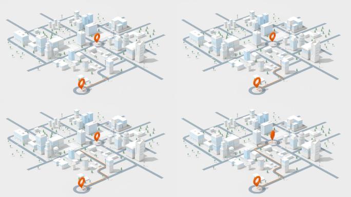 迷你都市里的导航路线3D渲染