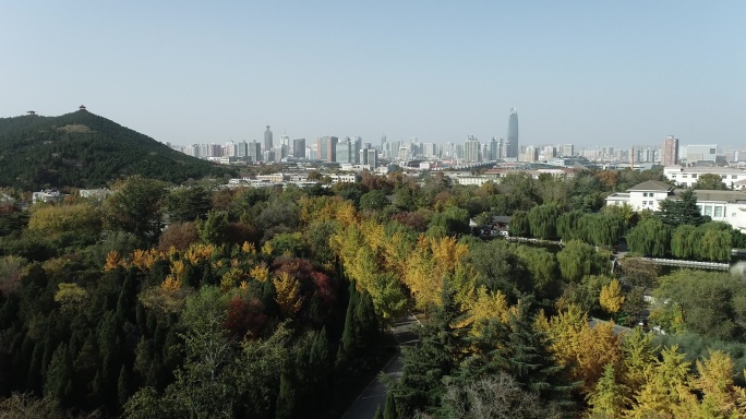 济南的秋天城市大景航拍4k