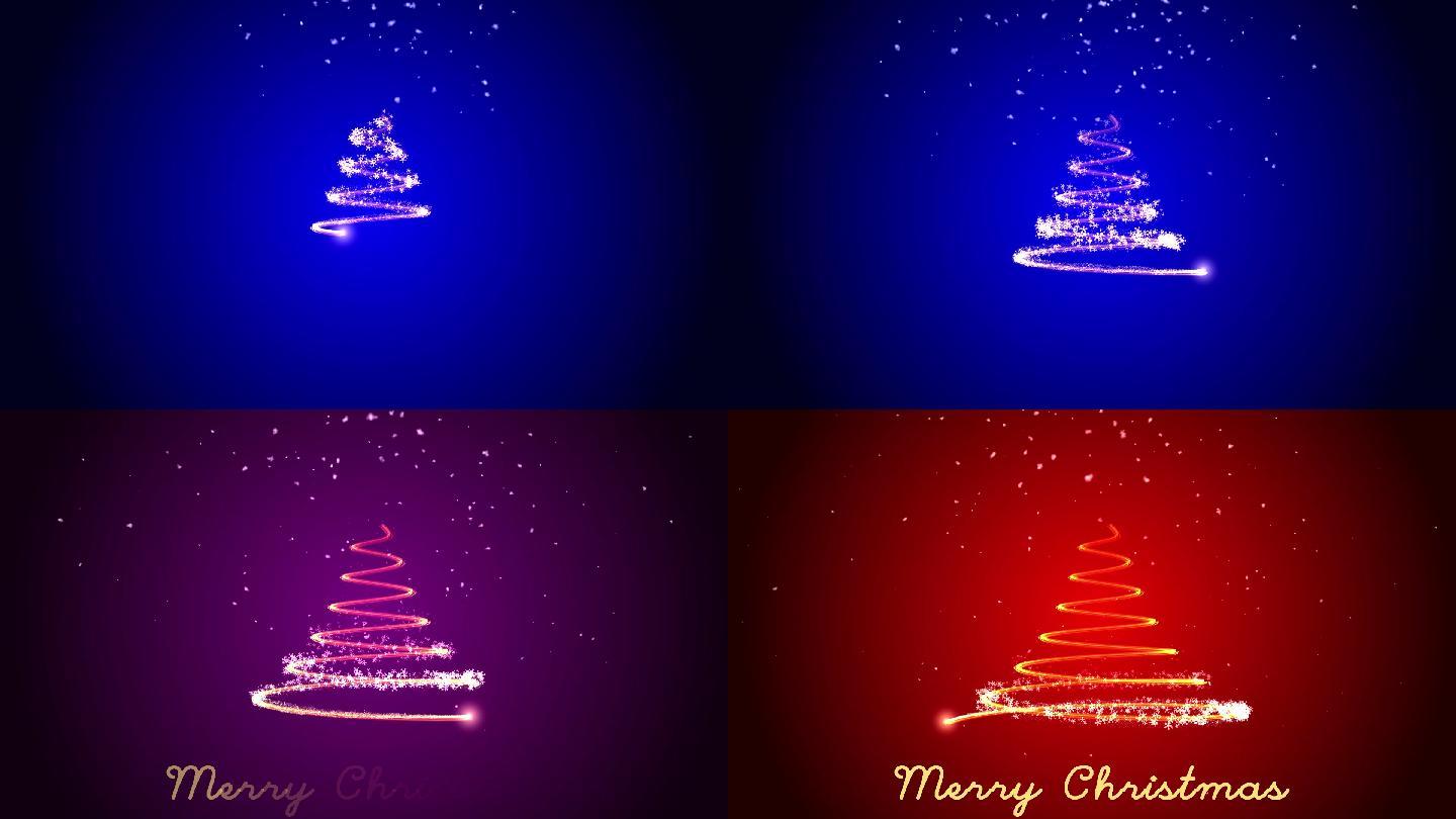 三维灯光路径优雅飘逸雪花粒子圣诞树