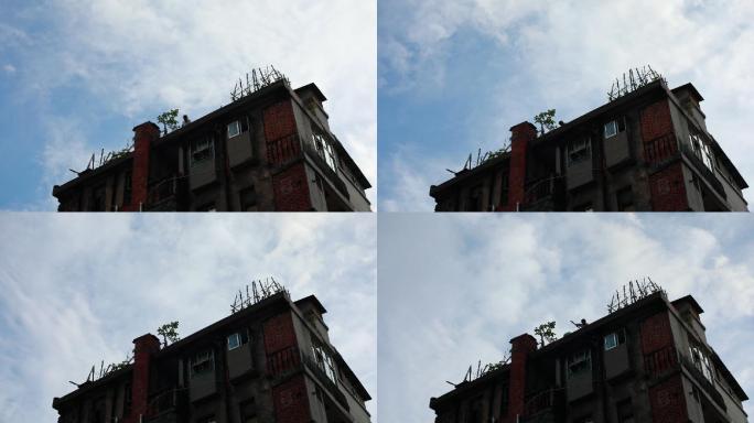 老房城市商品房楼房天空屋顶延时摄影