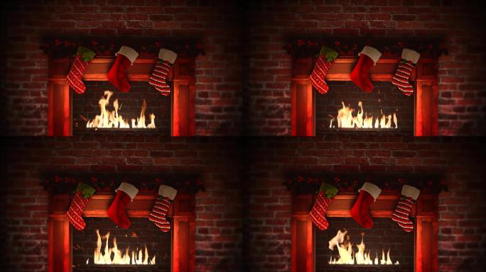 4K圣诞节壁炉炉火动态背景