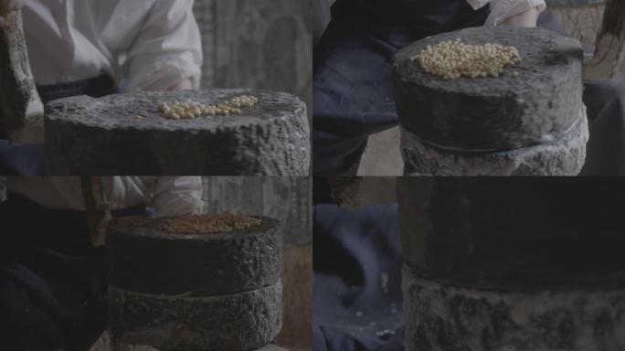 超清拍摄手工石磨大豆子豆浆传统工艺