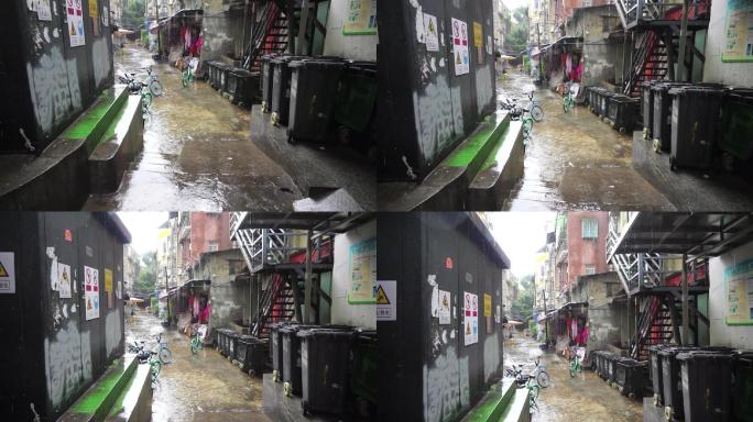 广州街巷下雨城市市井居住环境天气
