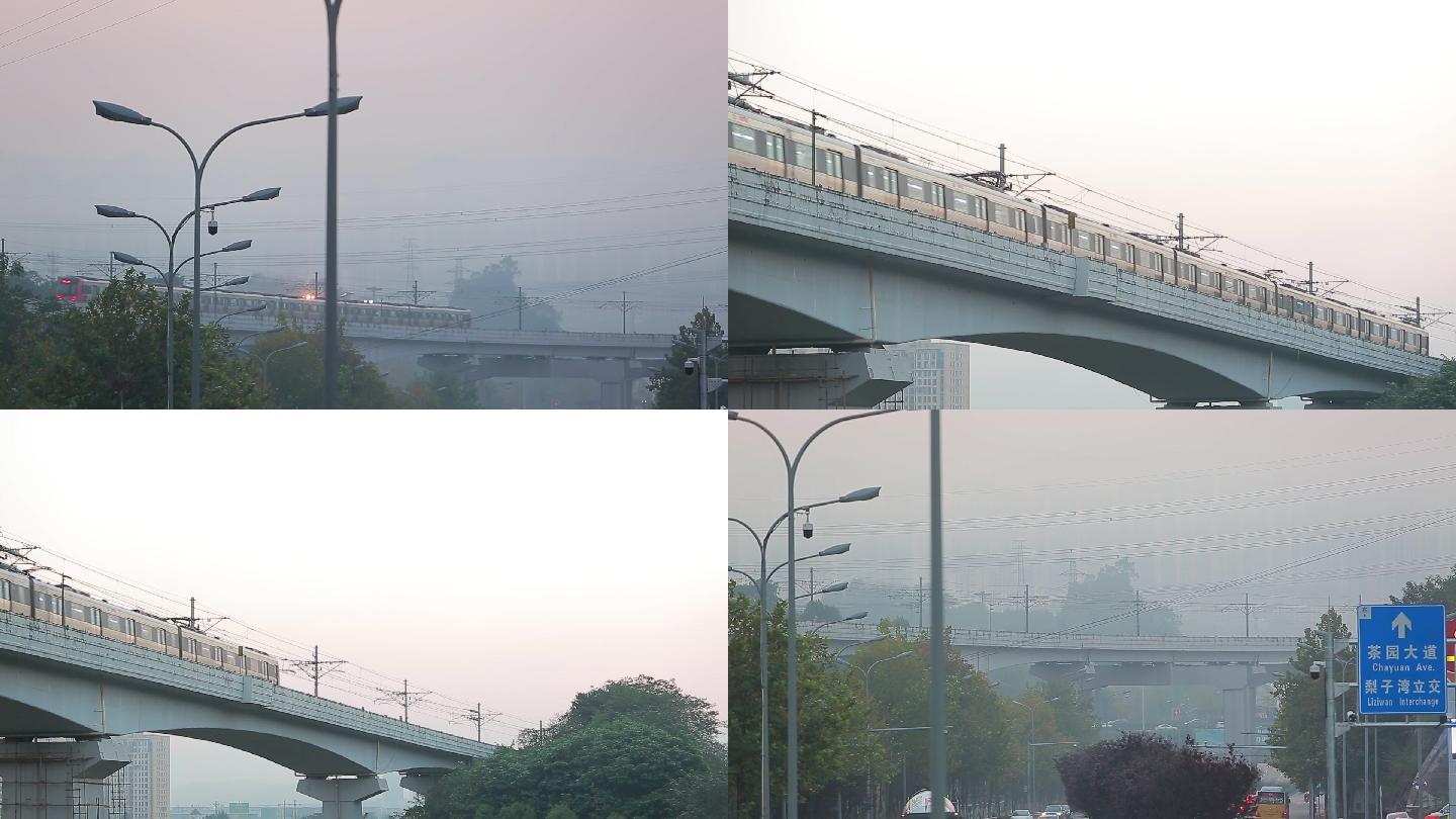清晨苏醒的重庆城市轻轨公交列车