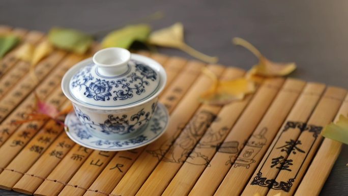 竹简三才杯盖碗茶中国茶文化