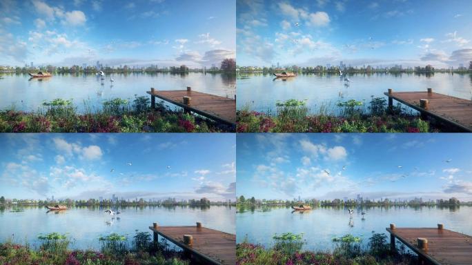 湿地公园三维生态湖景意境