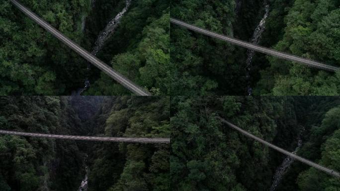 森林峡谷原始吊桥航拍