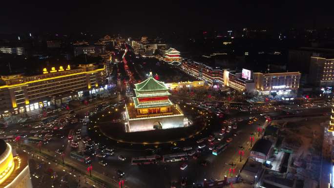 西安钟楼西安夜景东大街