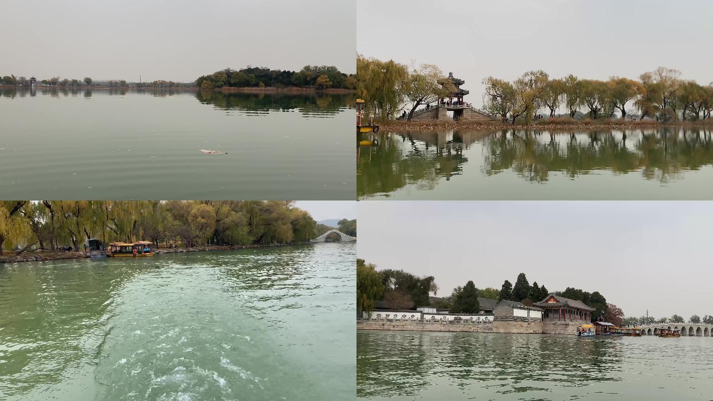 游玩北京秋天公园颐和园游湖开船4k