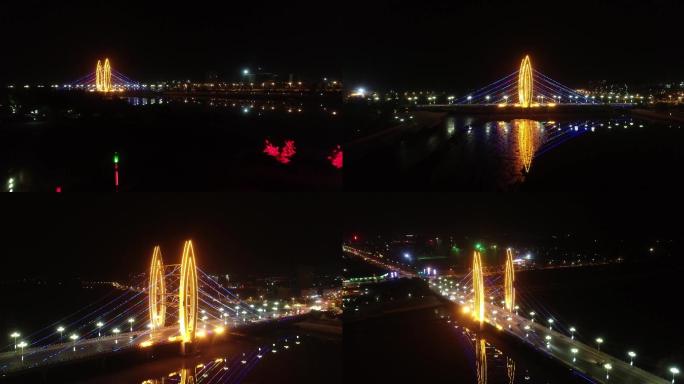 滨州沾化徒骇河大桥夜景4k航拍