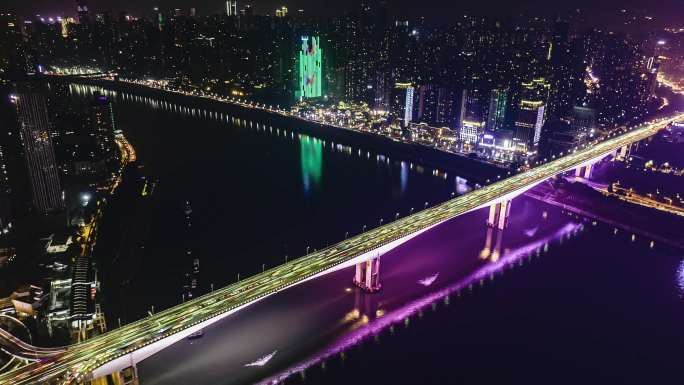 航拍城市重庆大桥两江夜景桥都夜景