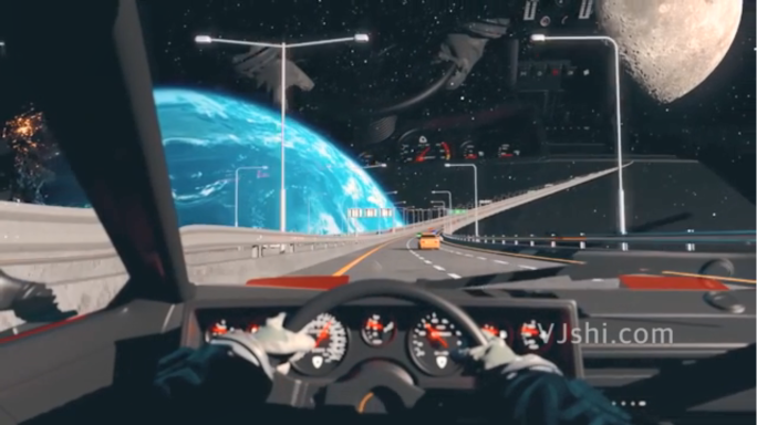 科幻风格太空高速上孤独开车