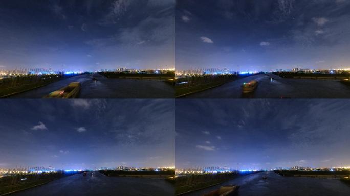 繁忙的京杭运河夜景