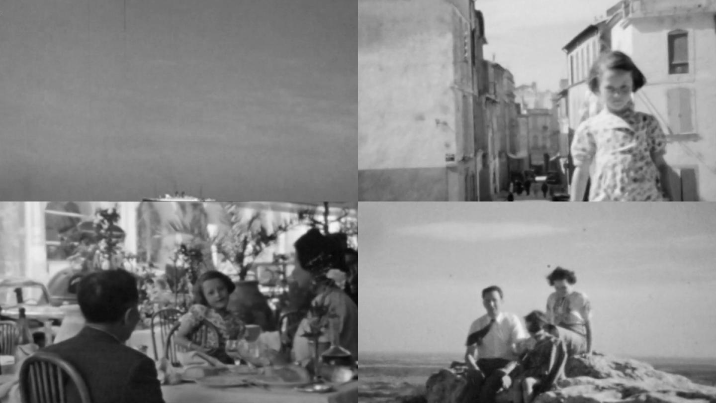 50年代海边一家人游玩