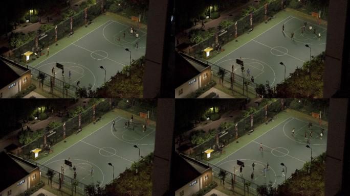 篮球场夜间运动上海河滨公园休闲设施
