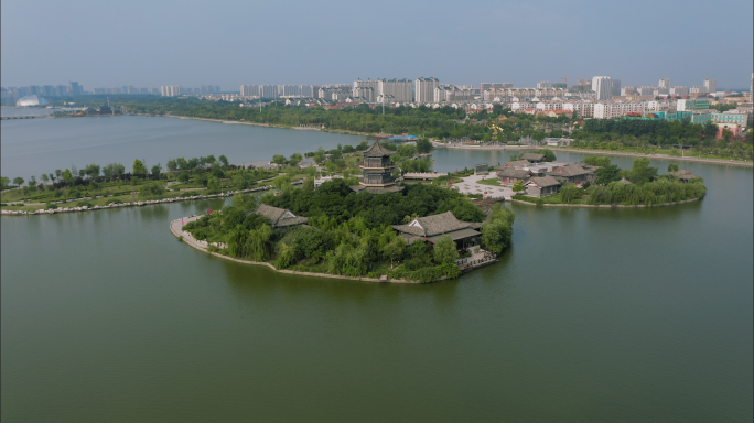 【4K】城市湖心岛景区航拍