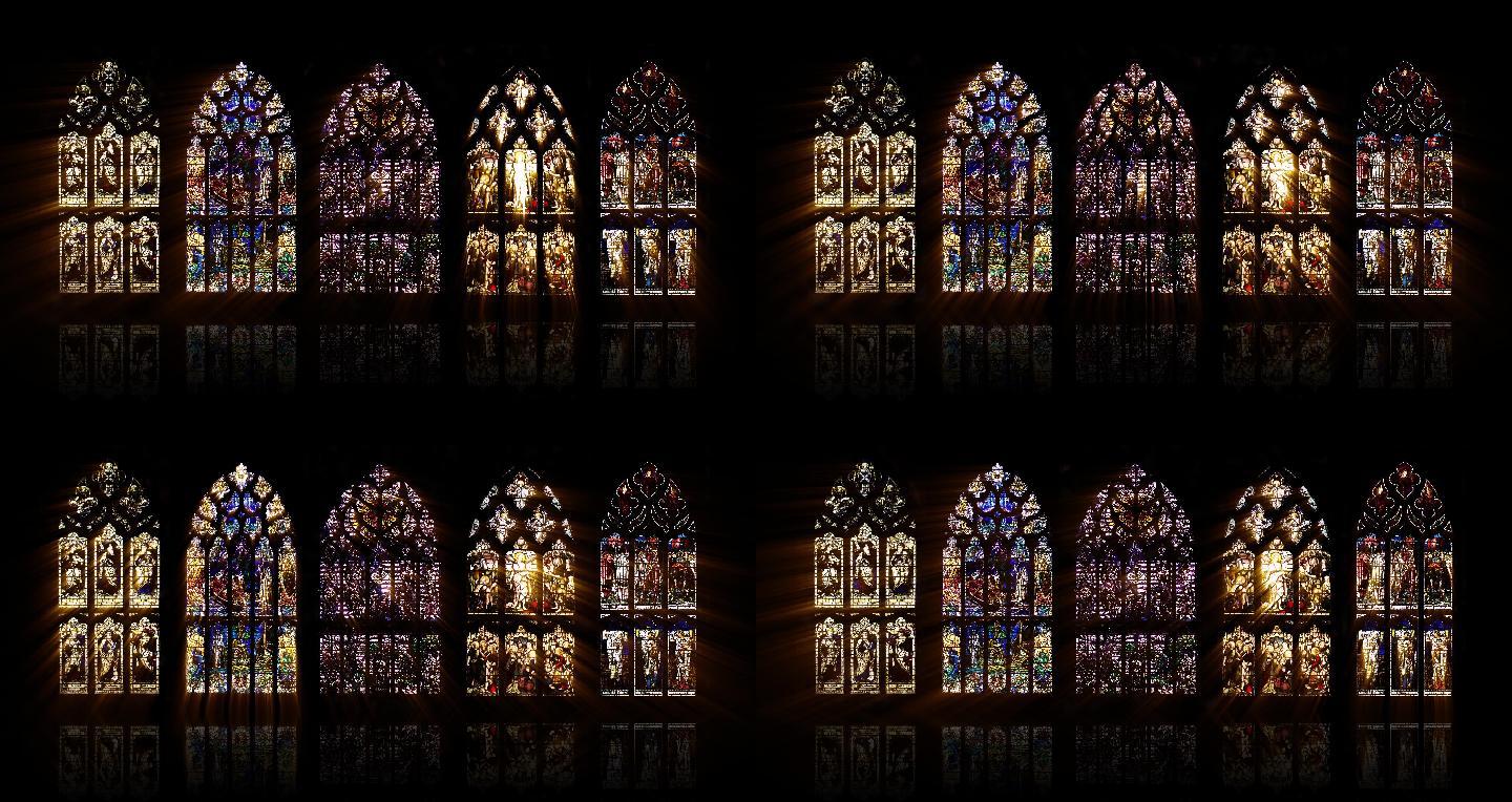 超清4K彩色玻璃教堂LED大屏背景动画